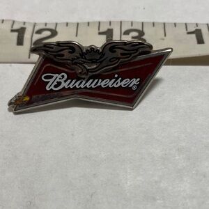 Budweiser Red and Silver Logo Pin vest pin biker hat pin collectible vintage